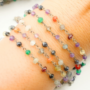 Multi Gemstone Oxidized Wire Chain